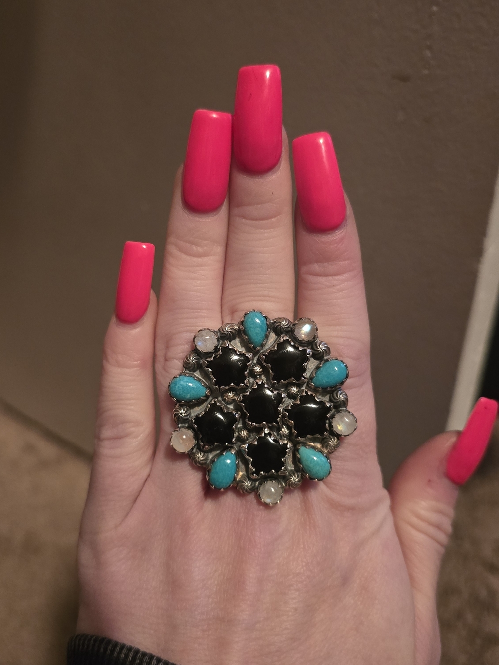 Turquoise & Black Statement Floral Ring - Women Jewelry